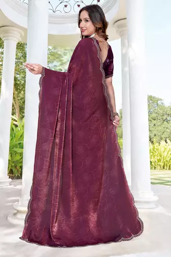wine digital print satin two tone satin saree for women