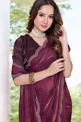 wine digital print satin two tone satin saree for women