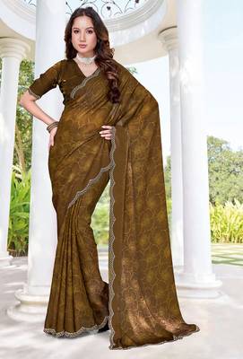 mustard digital print satin two tone satin saree for women 1