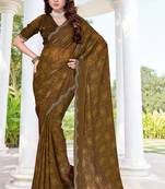 mustard digital print satin two tone satin saree for women