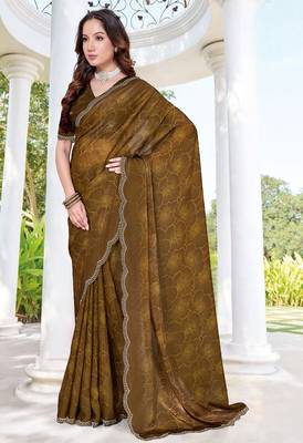 mustard digital print satin two tone satin saree for women 2