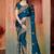 teal blue sequin zari resham embroidered work satin saree for women