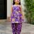 Purple pure cotton floral print sleeveless square neck dhoti and kurta set
