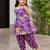 Purple pure cotton floral print sleeveless square neck dhoti and kurta set