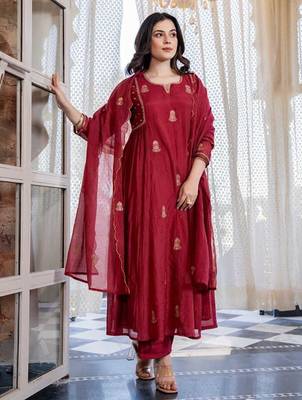 Dark Rose Chanderi Kurta Suit Set 3