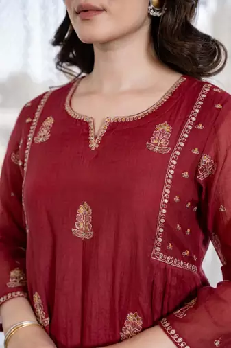 Dark Rose Chanderi Kurta Suit Set