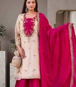 White/Pink Maska Cotton beautiful embroidery and Sequin work 3pc suit 