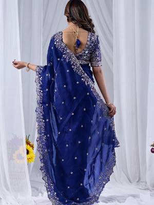 royal blue jimmy choo embroidered embellished havy work wedding wear saree 5