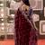 wine jimmy choo embroidered embellished havy work wedding wear saree