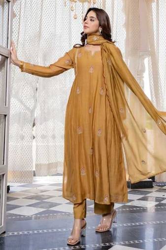 Beige Mul Kurti Suit Set