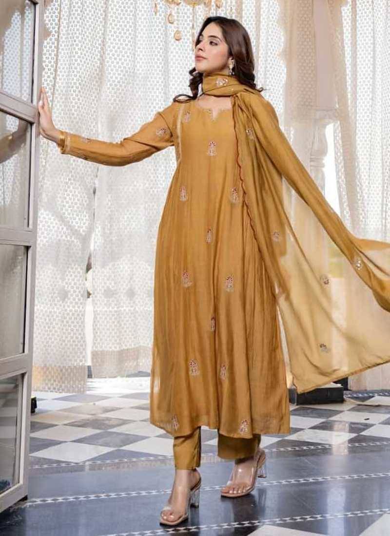 Beige Mul Kurti Suit Set