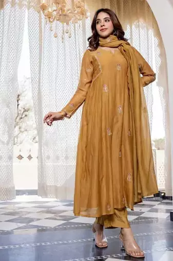 Beige Mul Kurti Suit Set