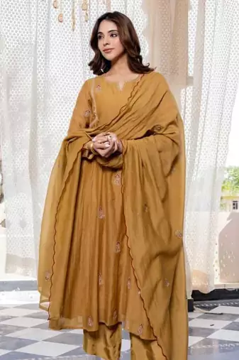 Beige Mul Kurti Suit Set