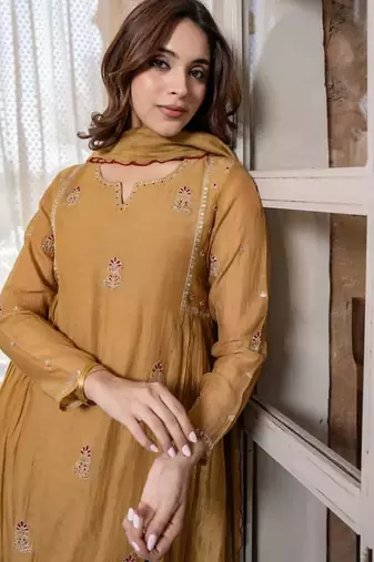 Beige Mul Kurti Suit Set