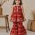 Red pure cotton floral print sleeveless square neck kurta and sharara set