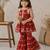 Red pure cotton floral print sleeveless square neck kurta and sharara set