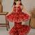Red pure cotton floral print sleeveless square neck kurta and sharara set