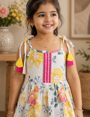 White pure cotton floral print sleeveless square neck kurta and sharara set 5