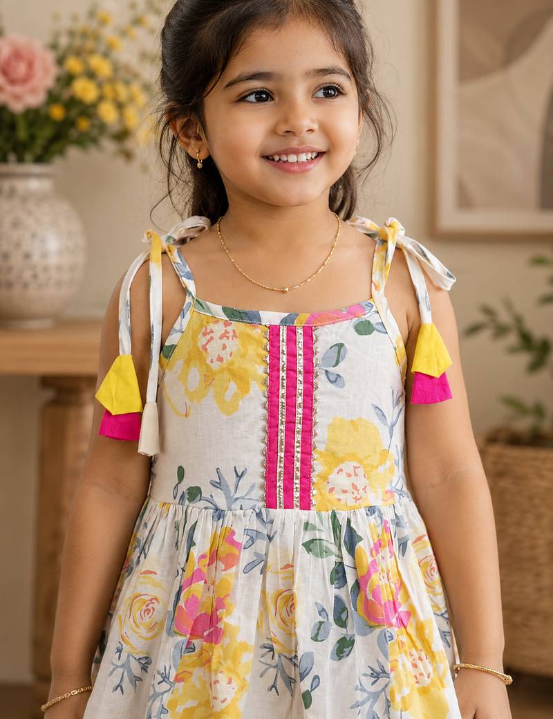 White pure cotton floral print sleeveless square neck kurta and sharara set