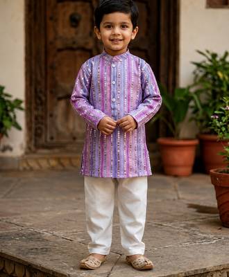 Lavender polyester embroidered full sleeve mandarin collar kurta and pyjama set 1