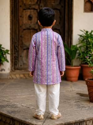 Lavender polyester embroidered full sleeve mandarin collar kurta and pyjama set 2
