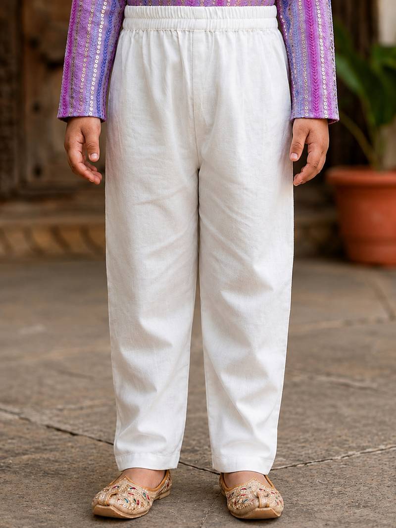 Lavender polyester embroidered full sleeve mandarin collar kurta and pyjama set