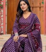 Blue Cotton Anarkali Suit Set