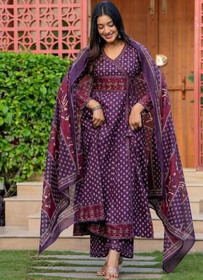 Blue Cotton Anarkali Suit Set 2