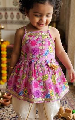 Purple floral print sleeveless polycotton dhoti and kurta set 3
