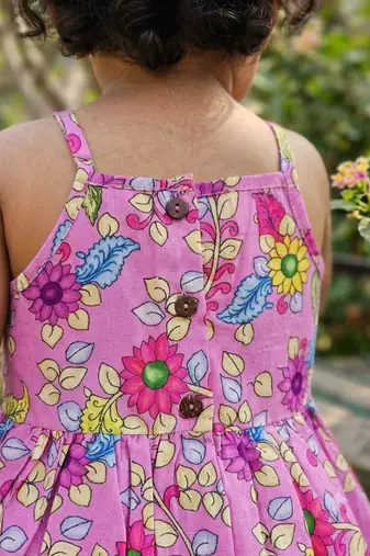 Purple floral print sleeveless polycotton dhoti and kurta set