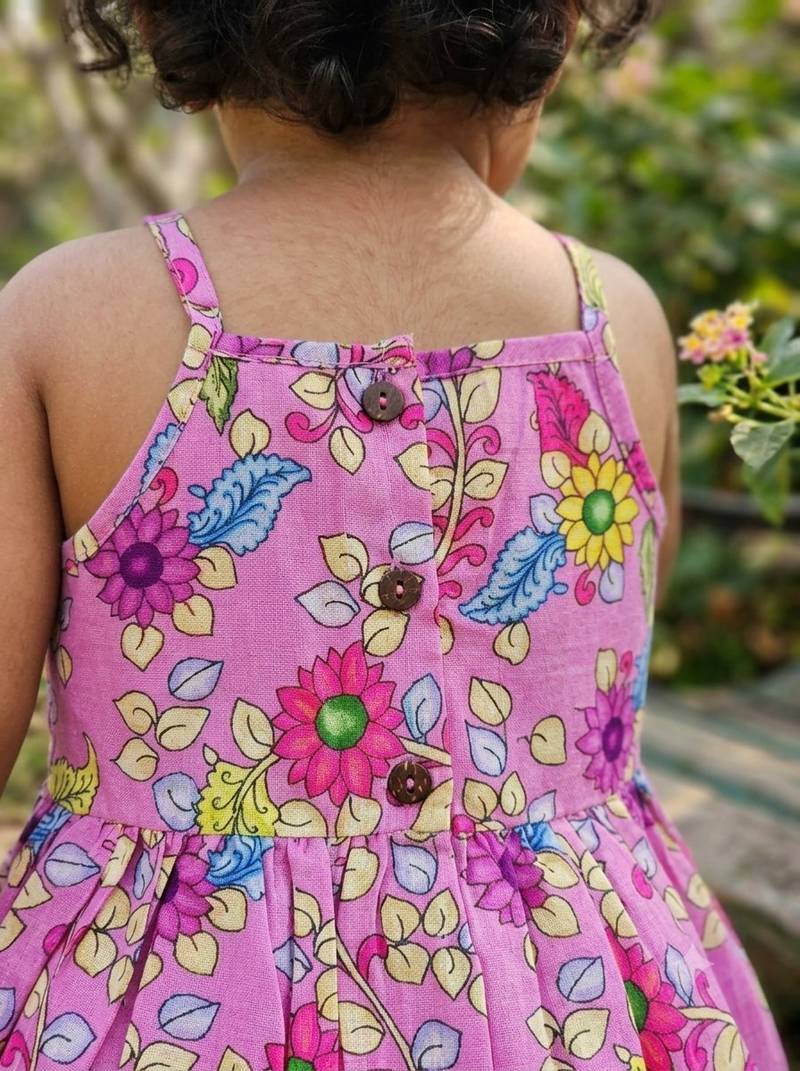 Purple floral print sleeveless polycotton dhoti and kurta set