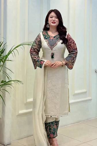 Cream Solid Cotton Kurta Set