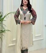 Cream Solid Cotton Kurta Set