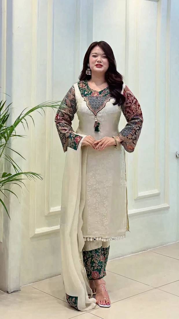 Cream Solid Cotton Kurta Set
