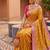 indian yellow heavy zari weaving work banarasi silk blend saree