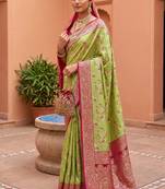 indian green heavy zari weaving work banarasi silk blend saree