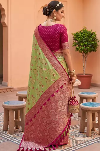 indian green heavy zari weaving work banarasi silk blend saree