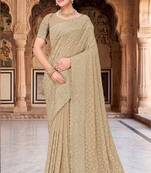 Designer beige heavy zari embroidery work georgette saree