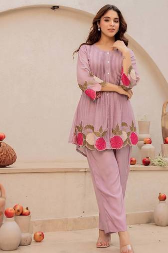 Lavender Chanderi Silk Cord Set Set