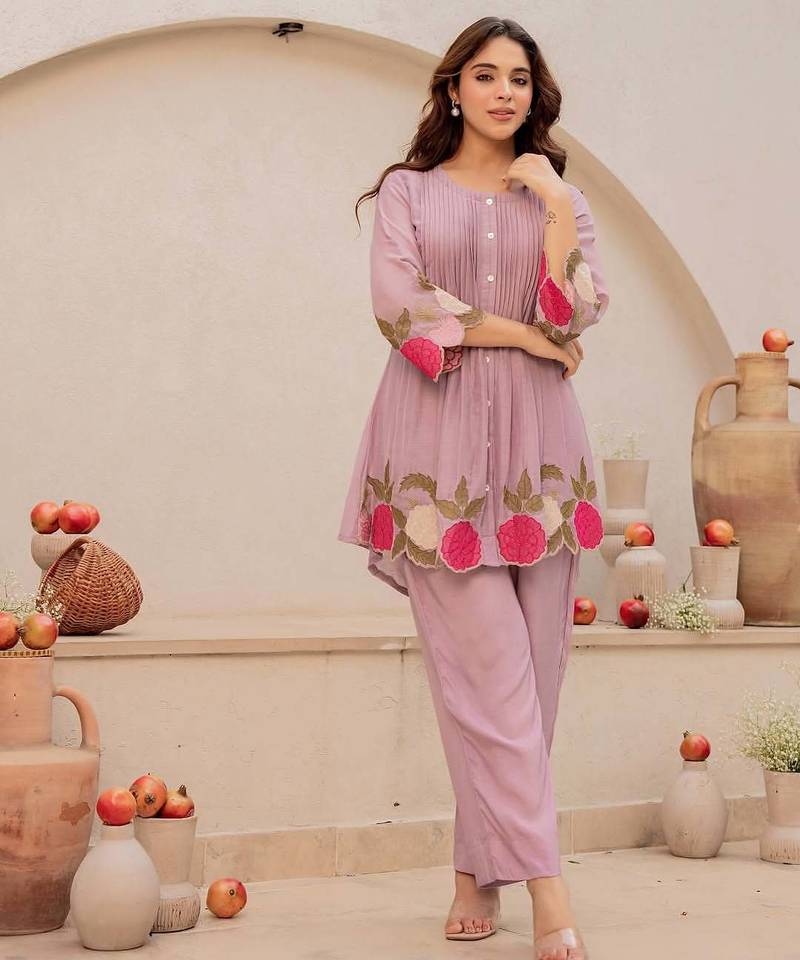 Lavender Chanderi Silk Cord Set Set