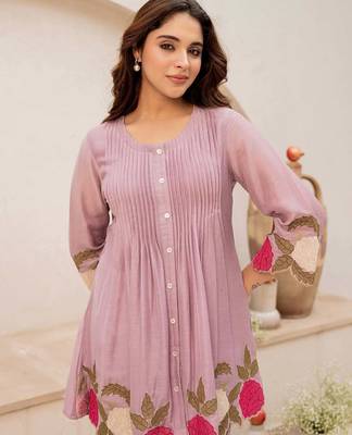 Lavender Chanderi Silk Cord Set Set 4