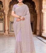 Designer lavender heavy zari embroidery work georgette saree