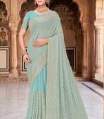 Designer sea green heavy zari embroidery work georgette saree