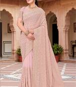 Designer peach heavy zari embroidery work georgette saree
