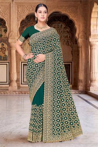 Designer rama heavy zari embroidery work georgette saree