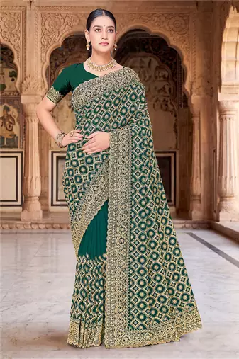 Designer rama heavy zari embroidery work georgette saree