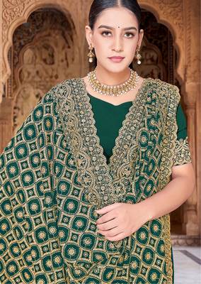 Designer rama heavy zari embroidery work georgette saree 2