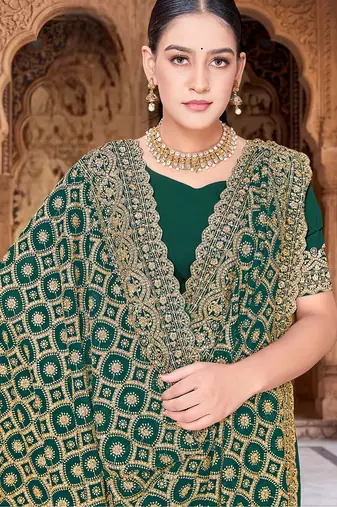 Designer rama heavy zari embroidery work georgette saree