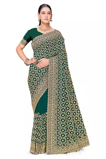 Designer rama heavy zari embroidery work georgette saree