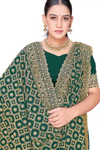 Designer rama heavy zari embroidery work georgette saree